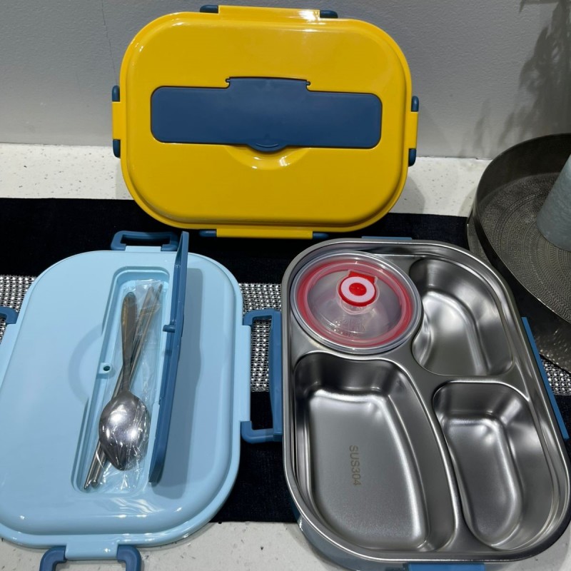 4 Chamber Steel Tiffin Box with Cutlery