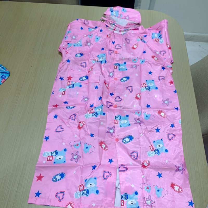 Cartoon Print Raincoat With Head Cap, Button and Zipper