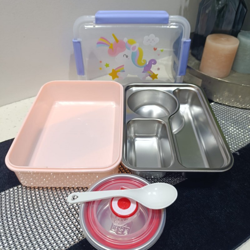 Unicorn 3 Chamber Steel Tiffin Box With Spoon