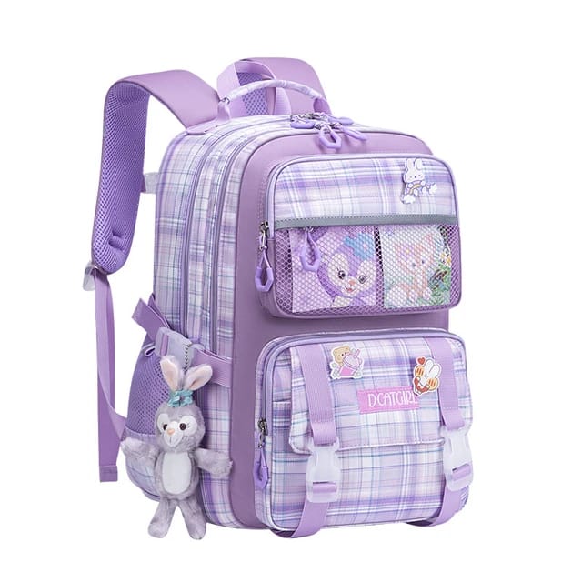 Cat Girl Check Senior School Bag