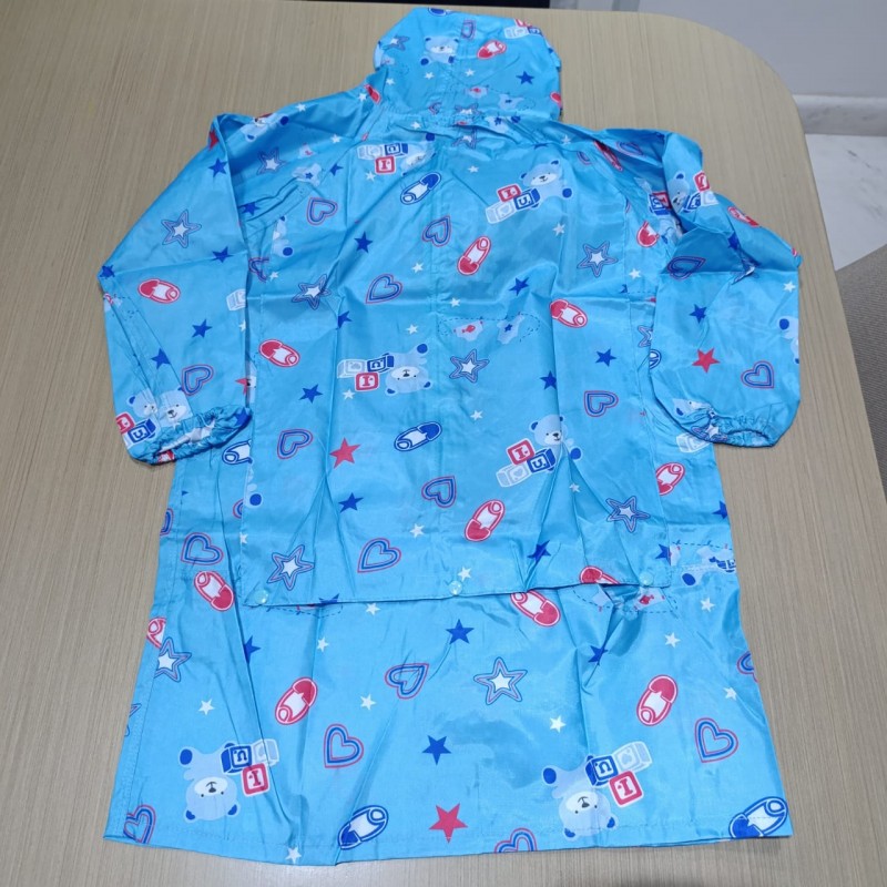 Cartoon Print Raincoat With Head Cap, Button and Zipper