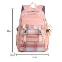 Check Print Senior School Bag With Bear Doll