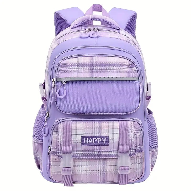 Happy Check Print Senior School Bag