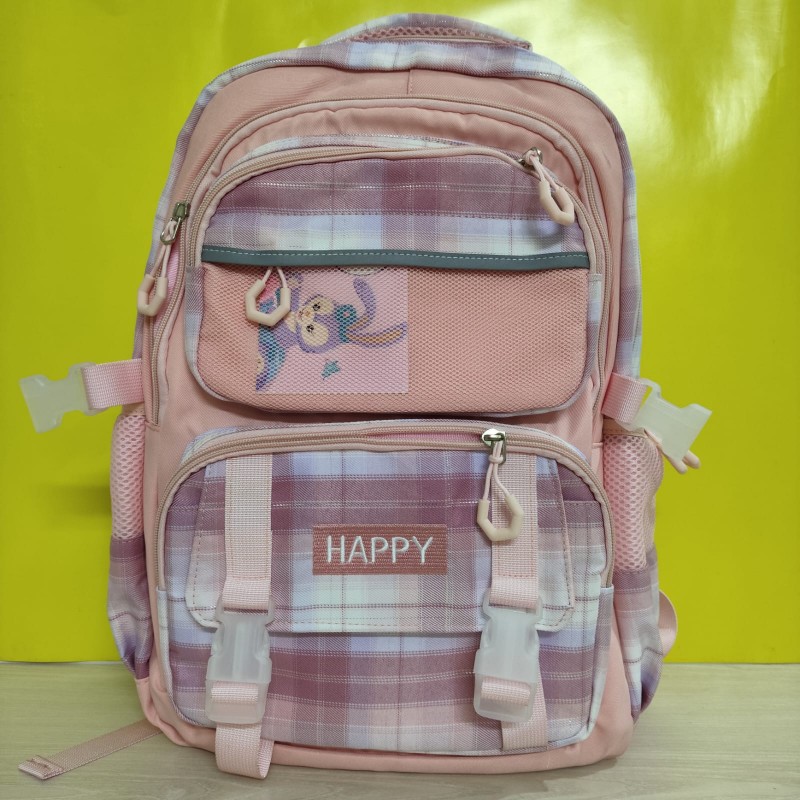 Happy Check Print Senior School Bag