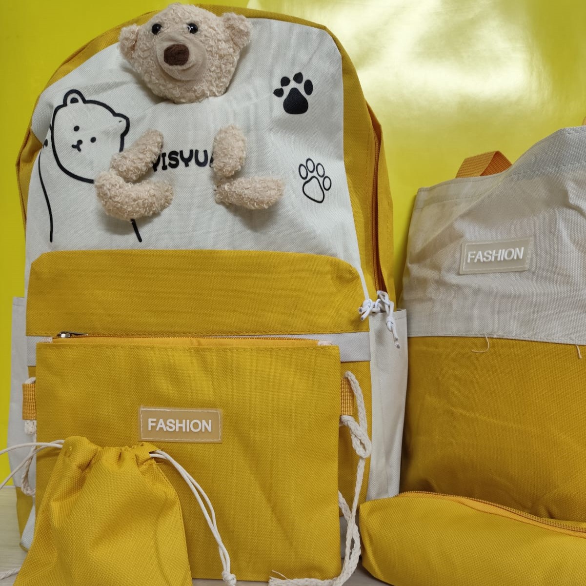 5 Piece Bag Set with Bear Doll